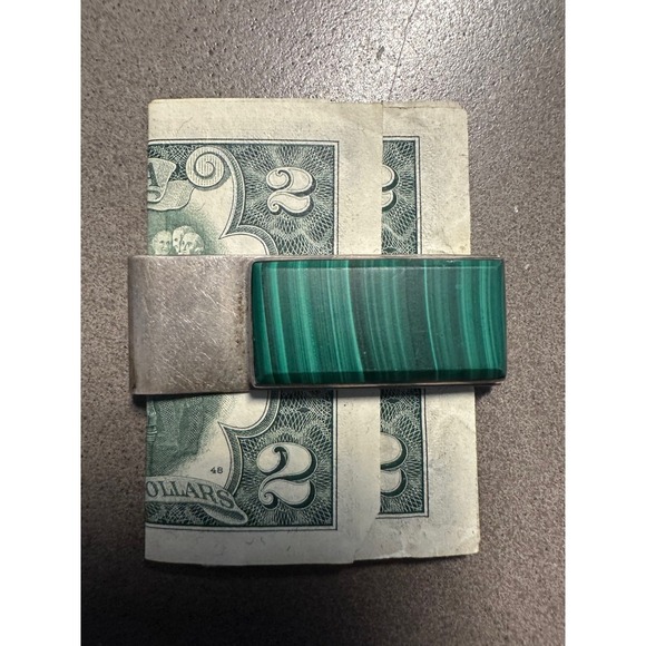 Mexico Sterling Silver& Malachite Money Clip 28 grams total weight